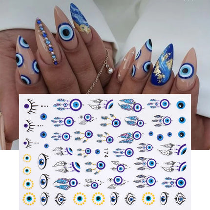 Evil Eyes 3D Nail Stickers Snake Moon Star Line Sliders For Nails Witch Design Summer Purple Decor Flame Decals Manicure