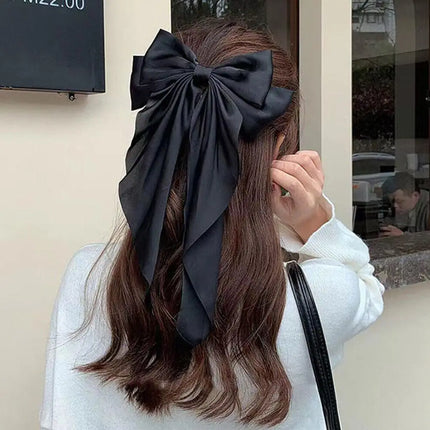 Women Large Bow Ribbon Hairpin Summer Chiffon Big Bowknot Stain Bow Barrettes Women Solid Color Ponytail Clip Hair Accessories