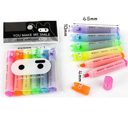 6PCS/Set Rabbit Mini Fluorescent Highlighter Pen Kawaii Chalk Marker Pens  Stationery Material Escolar Papelaria  School Supplie