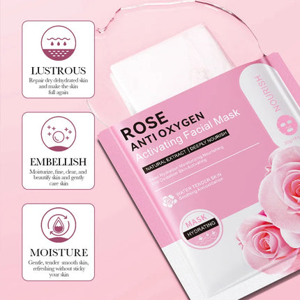 12pc Rose Flower Extract Face Mask Korean Whitening Sheet Mask Moisturizing Mask Nourishing Skincare Facial Korean Fresh Product