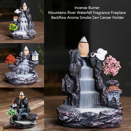 Creative High Mountain Flowing Resin Back Flow Incense Holder Waterfall Incense Burner Home Indoor Decor Aromatherapy Ornament