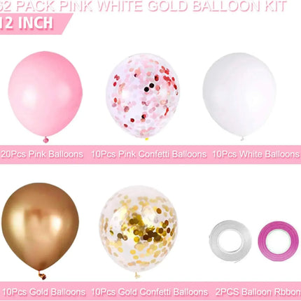 Pink Gold Confetti Latex Balloons Kit,12 Inch Balloons Party Supplies for Confession Wedding Girl Birthday Party Decoration