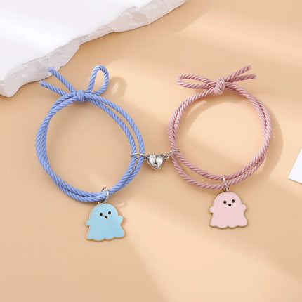 Hot Sale 2Pcs/Set Ghost Braided Bracelet For Lovers Long Distance Heart Magnet Couple Bracelets Friendship Fashion Jewelry Gift