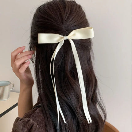 New Colored Satin Ribbon Bowknot Hair Clips Essential for Girl Braided Hair Bows Fashion Long Tassel Women Barrettes accessories