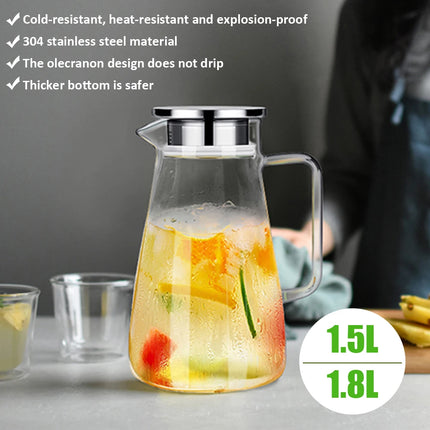 1.8L Water Bottle Transparent Glass Water Jug Pot Cha Lemonade Pitcher Heat-Resistant Explosion-Proof Heatable Carafe Drinkware