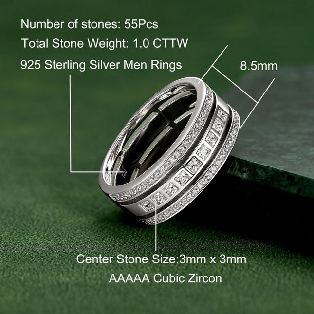 Newshe Solid 925 Sterling Silver 3-In-1 Wedding Band for Men Women 5A Cubic Zirconia Engagement Rings Size 7-14 Luxury Jewelry