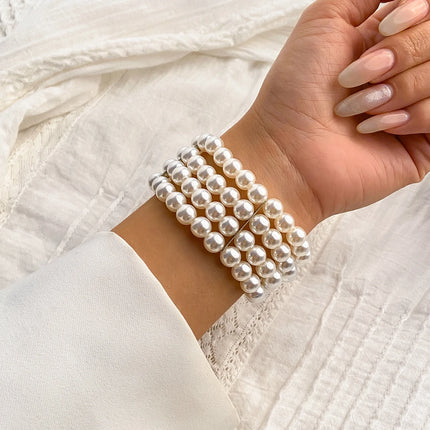 IngeSight.Z  Luxury Multilayer Imitation Pearl Beaded Wide Cuff Bracelets For Women Simple Charm Bangles Party Birthday Gifts