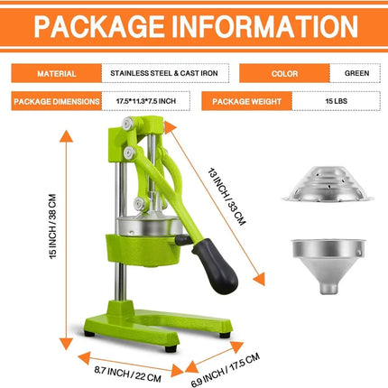 Commercial Heavy Duty Cast Iron Hand Press Manual Orange Citrus Lemon Lime Grapefruit Pomegranate Fruit Juice Squeezer Machine