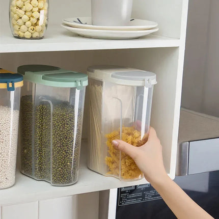 M/L Double Grid Cereals Jar Plastic Food Storage Container Kitchen Organizer Eco Friendly Cookie Box Dried Grains Tank with Lids