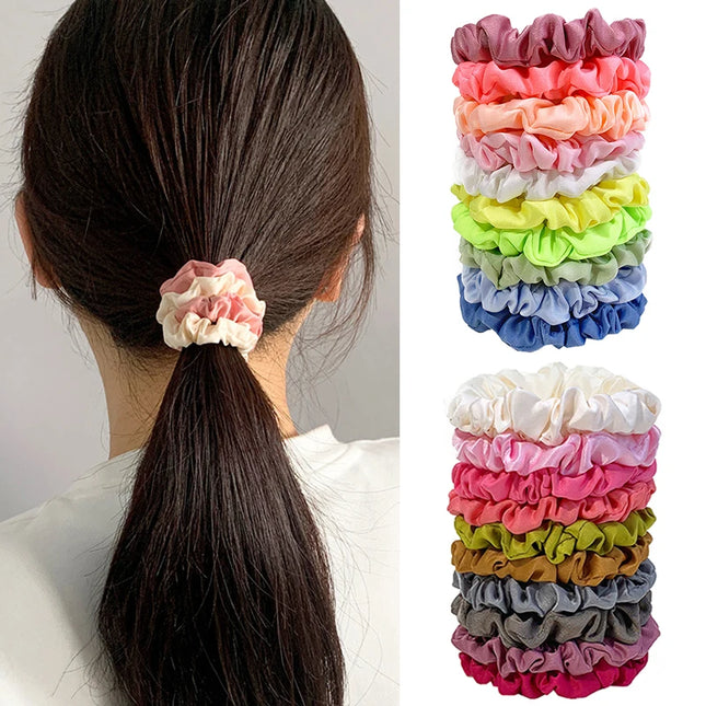 10pcs/set Colorful Skinny Elastic Hair Bands Satin Scrunchies Ponytail Holder Hair Rope Simple Hair Tie Fashion Hair Accessories