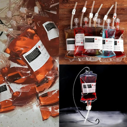 Empty Blood Bags Drinks for Halloween Zombie Vampire Costume Props Nurse Graduation Theme Party Favors Drink Pouches 10/20 PCS