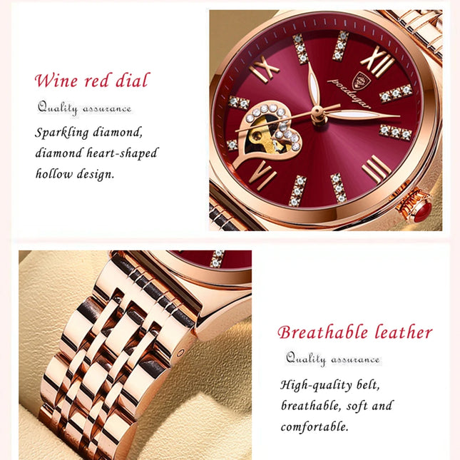 POEDAGAR Women Watches Fashion Rose Gold Stainless Stain Steel Ladies Watch Waterproof Quarzt Wristwatch Romatic Girlfriend Gift