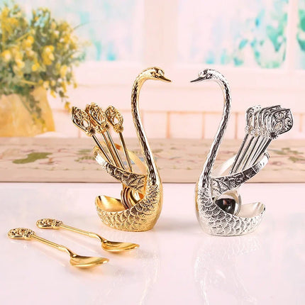 European Swan Tableware Holder Stainless Steel Spoon and Fork Base Elegant Utensil Stand Home Decor and Kitchen Organization