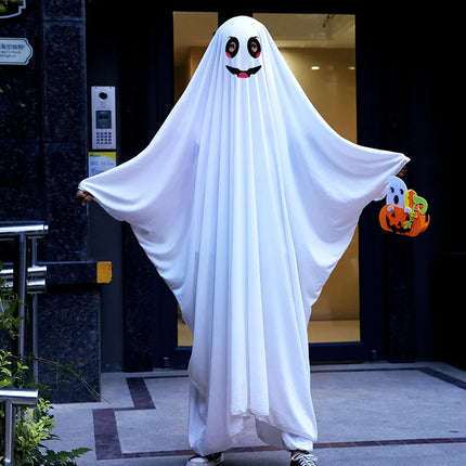 Cute Kids Adult Halloween Ghost Horror Cloak Capes Anime No Face Cosplay Costumes White Treating Tassels Cloak Unisex Full Set