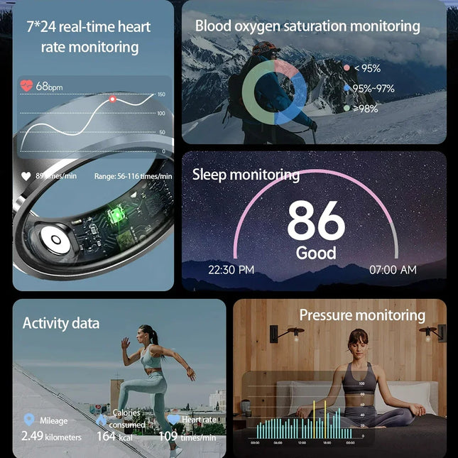 For HUAWEI XIAOMI SAMSUNG Smart Ring Men, Heart Rate Blood Oxygen Pressure Monitor Smartring for Women Sleep Fitness Tracker New