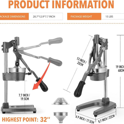 Commercial Heavy Duty Cast Iron Hand Press Manual Orange Citrus Lemon Lime Grapefruit Pomegranate Fruit Juice Squeezer Machine