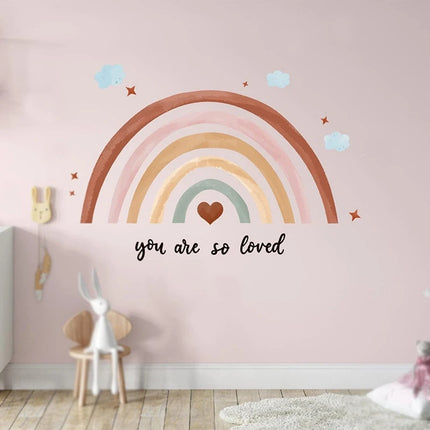 Boho Large Rainbow Beige Pink Watercolor Wall Sticker Vinyl DIY Removable Wall Decals Nursery Girls Room Playroom Home Decor