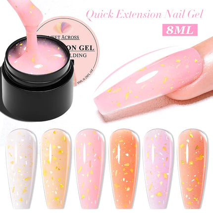 MEET ACROSS 7ML Pink Glitter Quick Extension Gel Nail Polish Gold Foils Effect Vernis Semi Permanent UV Gel Nail Art Hard Gel