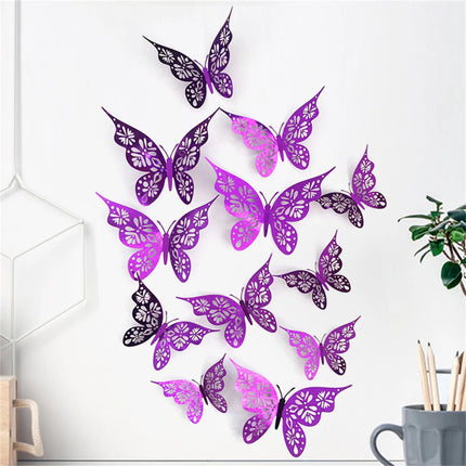 12PC 3D Hollow Butterfly Wall Décor 3 Sizes Butterfly Decor Hollow Carving Butterfly Exquisite Design Party Cake Decorations