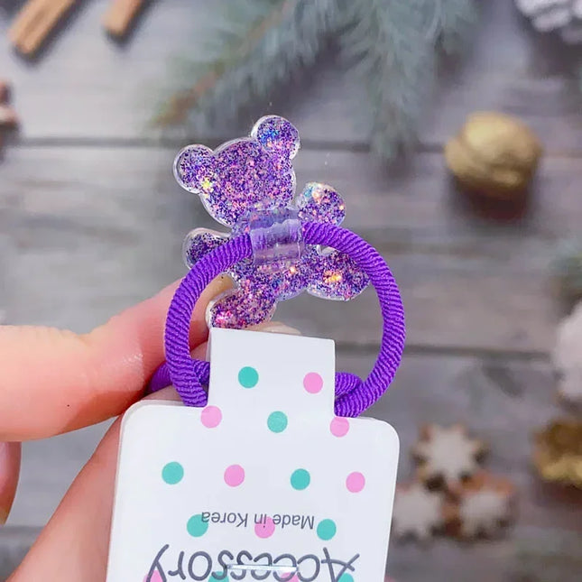 New Fashion Glitter Bear Elastic Hair Bands Children Hair Rope Ties Barrettes Headwear Girls Kids Hair Accessories