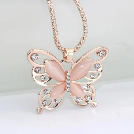 SUMENG 2024 New Necklace Choker Pendent Rose Gold Color Opal Butterfly Pendant Exquisite  Sweater Chain For Women Gifts