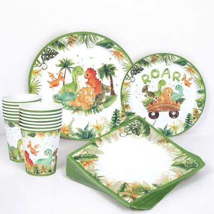 Cartoon Dinosaur Theme Disposable Tableware Dinosaur Birthday Decoration Kids Baby Shower Jungle Safari Birthday Party Supplies