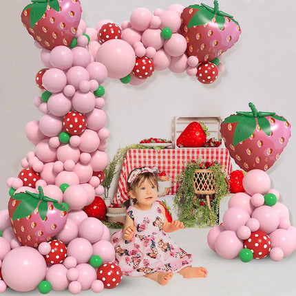 123pcs Strawberry Party Decoration Balloon Garland Kit for Girls 1st 2nd Birthday Party Supplies Strawberry Theme Decoration