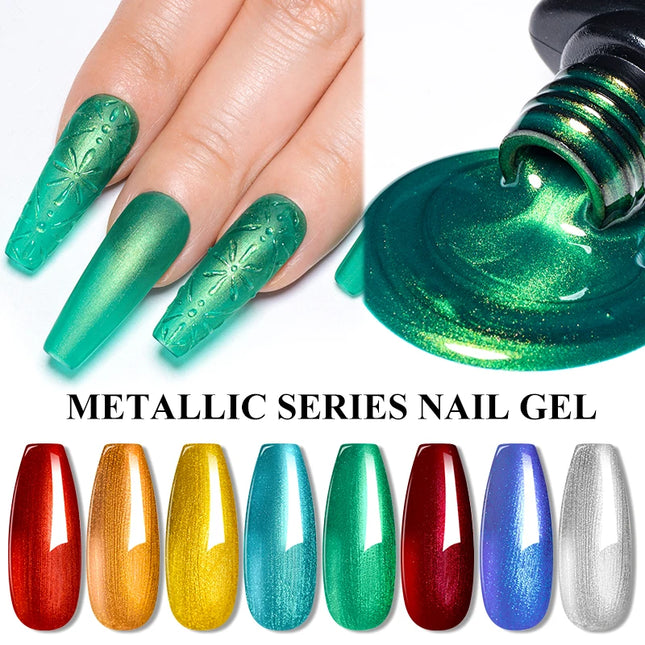 MEET ACROSS 8 Colors Mirror Gel Nail Polish Long-lasting Quick-drying Metallic Gold Silver Red Semi Permanent Varnish Nails Art