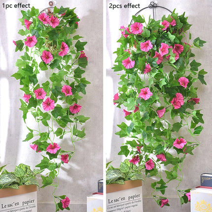 Artificial Plants Vines Morning Glory Hanging Flowers Vine Indoor Outdoor Garden Wall Hanging Home Decor Fake Flower Rattan