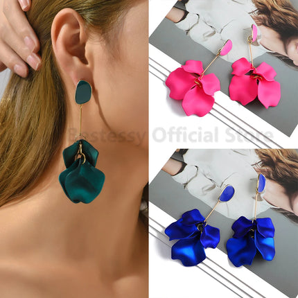 Elegant Candy Colored Acrylic Flower Petal Dangle Earrings - Trendy Korean Fashion Statement Jewelry