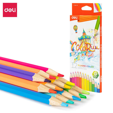 Deli 12 Colors Quality Colored Pencil Durable Refill Students Painting Tool Drawing Stationery Colored Pencils For Art Supplies