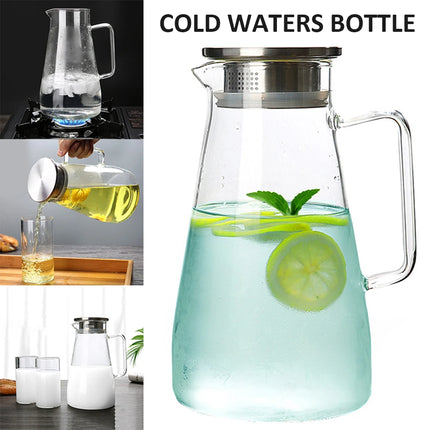 1.8L Water Bottle Transparent Glass Water Jug Pot Cha Lemonade Pitcher Heat-Resistant Explosion-Proof Heatable Carafe Drinkware