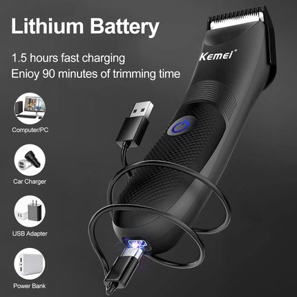 Kemei KM-1838 Usb Base Washable Men Shaver Groin Beard Trimmer Haircutting Multifunction Electric Hair Cutting Machine