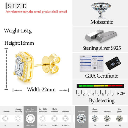 Luxury Hip Hop Baguette Moissanite Stud Earrings For Women Men Shinny Statement Party Jewelry Passed Diamond Tested 5*7mm 2023