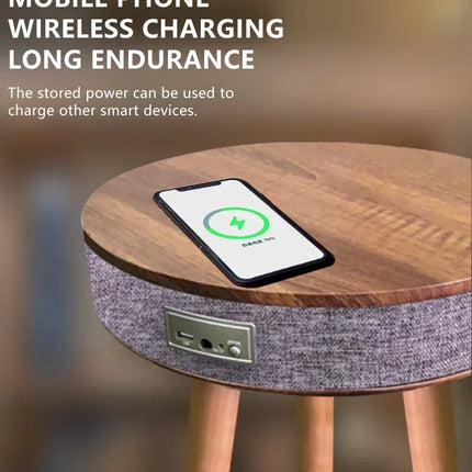 Wooden Coffee Table Portable Bluetooth Speaker Smart Speaker Tripod Table 9000 MAh with Wireless Charger and USB Charging Stand