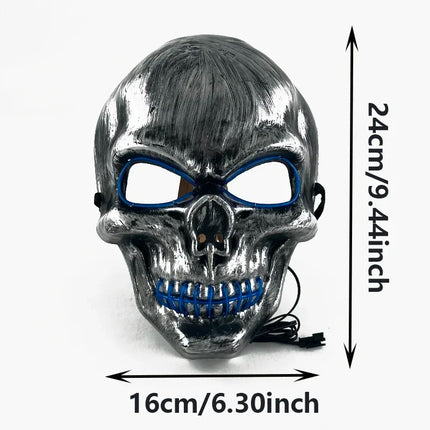 LED Halloween Skull Mask Party Supply Horror Skeleton Head Flashing in The Dark Night Scary Mask Halloween Shock Face for Adult