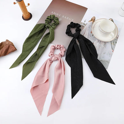 2023 Fashion Print Chiffon Long Ribbon Scrunchies Women Girls Ponytail Scarf Elastic Hair Bands Ties Hair Accessories Wholesale