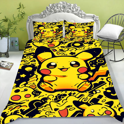 Electric Mouse Cartoon Pikachu Duvet Cover Home Blue Printed Pillowcase Set Adult Bedroom Children Comforter Bedding