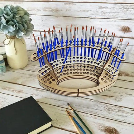 Paint Brush Holder 140 Holes Wooden Paint Brush Holder Stand Desk Organizer Watercolor Brush Tray Rack For Pencils Paint Brushes