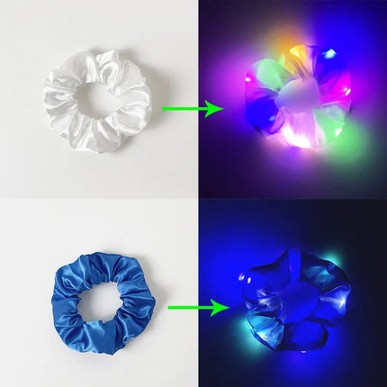 3/5pcs LED Luminous Hair Scrunchies Light Up Hair Scrunchies Elastic Light Women Girls Hair Bands for Halloween Christmas Party