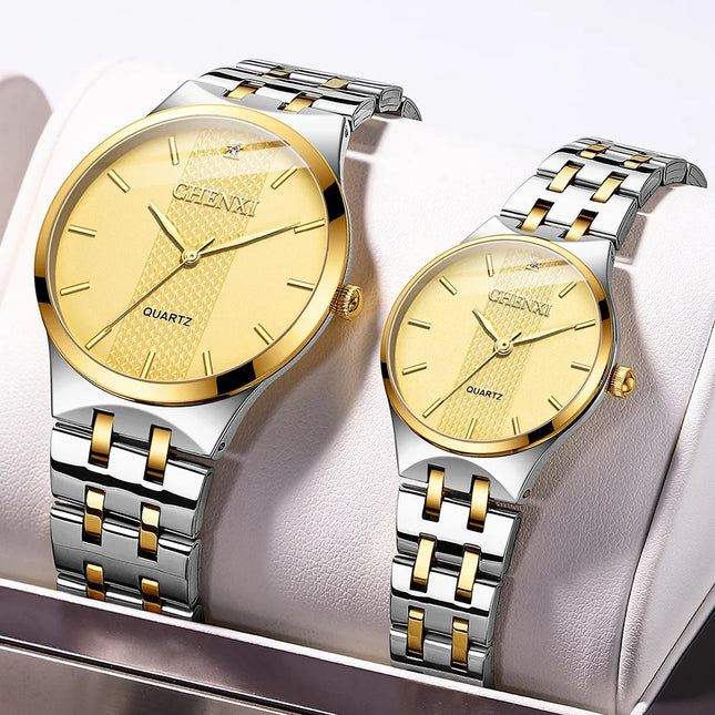 CHENXI 055B Couple Watches For Women And Men Stainless Steel Waterproof Quartz Wristwatches Fashion Luxury Clock Set Gifts