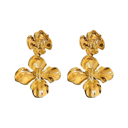 Korean Fashion New In Trend Earrings For Women Flower Elegant Temperament Vintage Personality Alloy Electroplate Golden Jewelry