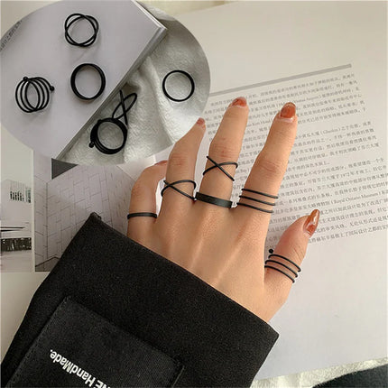 16Pcs/set Punk Finger Rings Minimalist Smooth Gold Color Black Geometric Metal Rings for Women Girls 2022 Trendy Party Jewelry