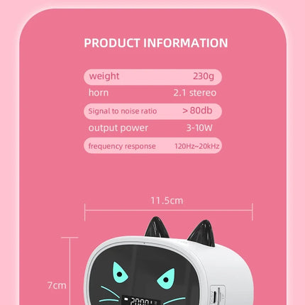 1PCS Cute Cat Bluetooth Speaker with Alarm Clock Portable Bluetooth 5.0 Wireless Speaker Stereo Sound Box Music Player Subwoofer