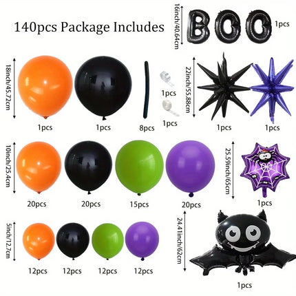 140pcs Halloween Balloon Garland Kit Bat Foil Balloons Suitable for Halloween Birthday Anniversaries and Dance Party Decorations