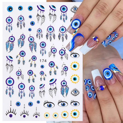 Evil Eyes 3D Nail Stickers Snake Moon Star Line Sliders For Nails Witch Design Summer Purple Decor Flame Decals Manicure