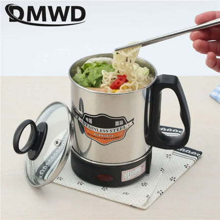 DMWD MultiCooker Electric Skillet portable stainless steel heating cup Noodles milk soup porridge Cooking Pot mini coffee boiler