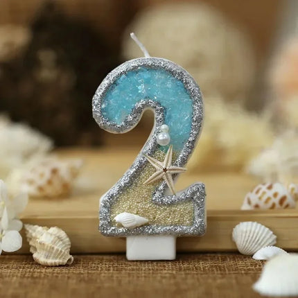 Birthday Candle 1 Year Mermaid Birthday Candle for Cake Sparkly Blue Seafish Gradient Candle Topper for Party Cake Decoration