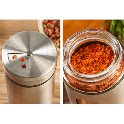 Stainless Steel Seasoning Spice Storage Box Condiment Bottles Shaker Jars Organizer BBQ Cooking Herbs Toothpick Holder