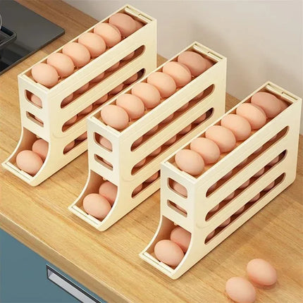 4 Tier Egg Storage Box Organizer for Refrigerator Rolling Egg Organizer Holder Fridge Storage Organizer Food Storage Container